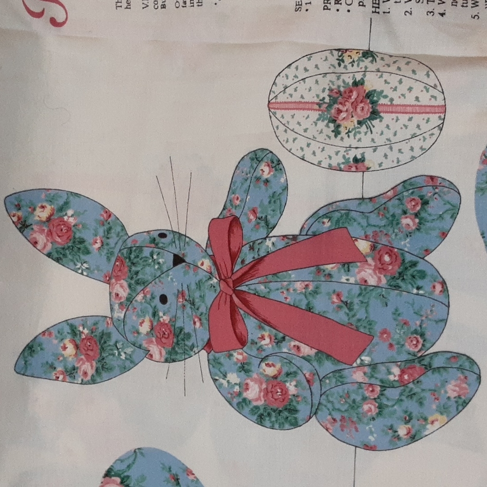 VIP Rosebud Bunny 36" Uncut Fabric Panel Sewing Blue Floral Stuffed Craft
